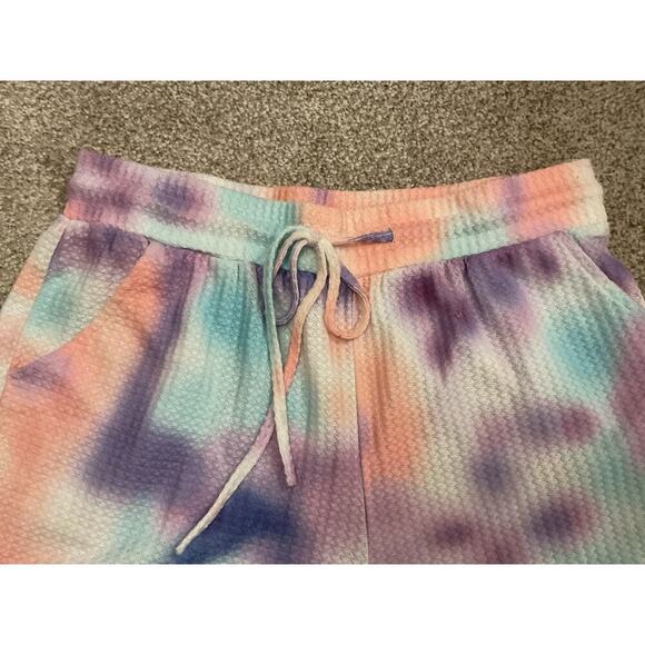 Pastel Blend Tie-Dye Waffle Knit Pajama Lounge Shorts Set, sz L - Picture 6 of 6